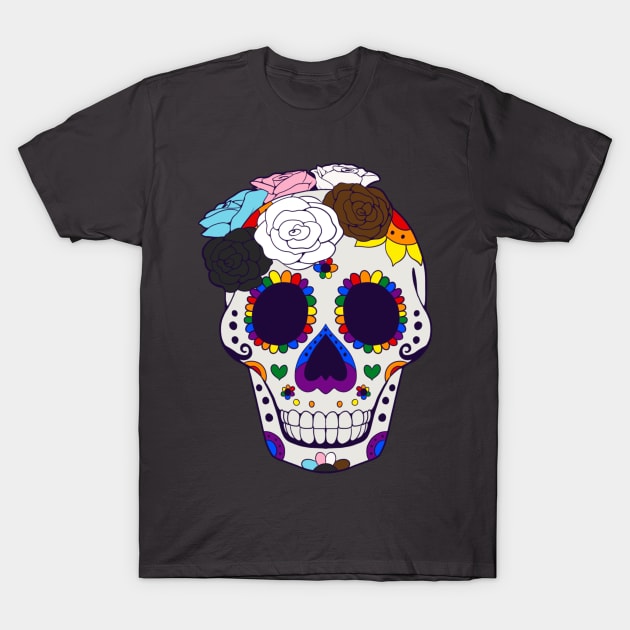 Pride Flag - Sugarskull Dia De Los Muertos T-Shirt by celestinaart